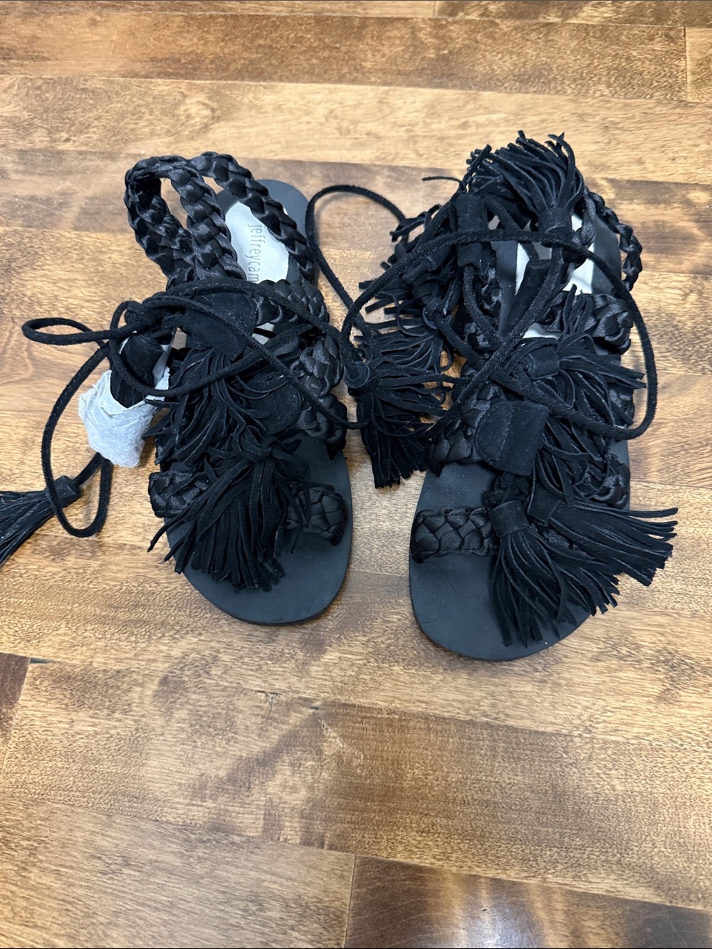 Jeffrey Campbell Black Suede Tassel Lace-Up Sandals